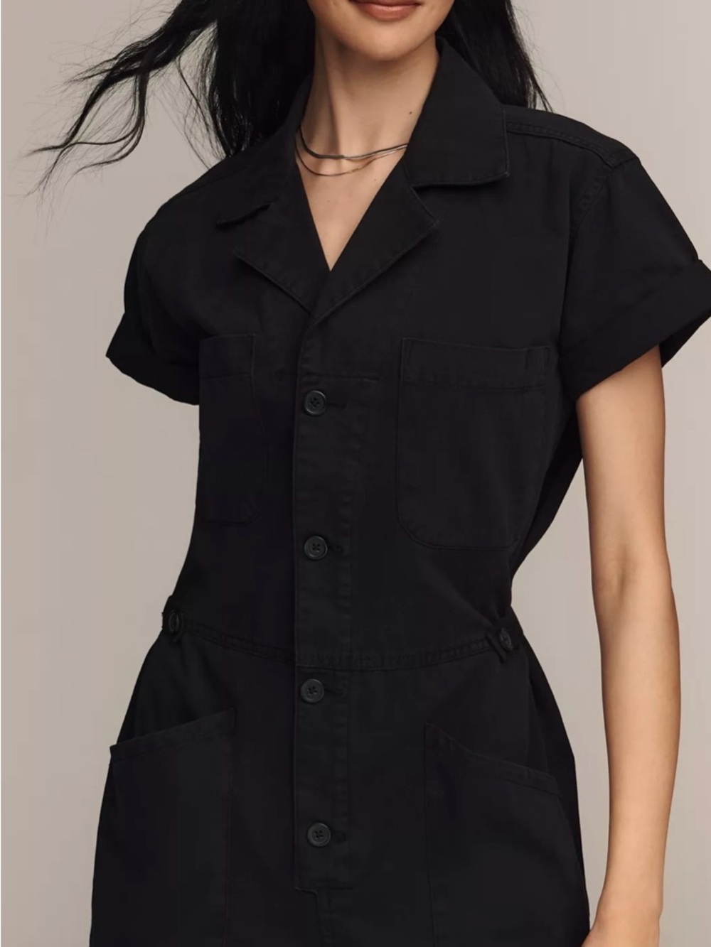 Pistola Black Short Sleeve Utility Jumpsuit Romper